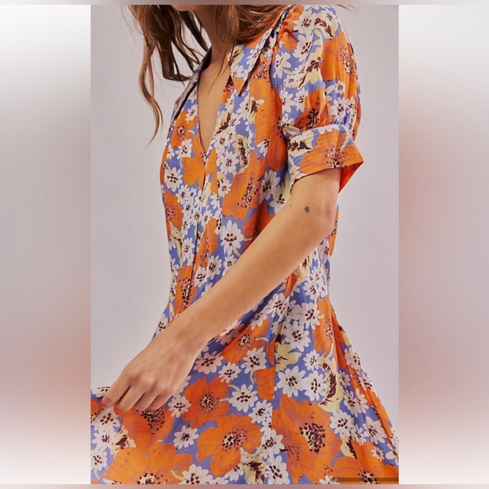 NWOT Free People Sugar Crush Mini Dress - orange purple floral - Large - Picture 2 of 6